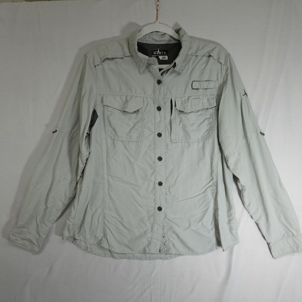 Habitat Shirt Mens Large Fishing Gray/Dusk Vented Outdoor Long Sleeve UPF 30+